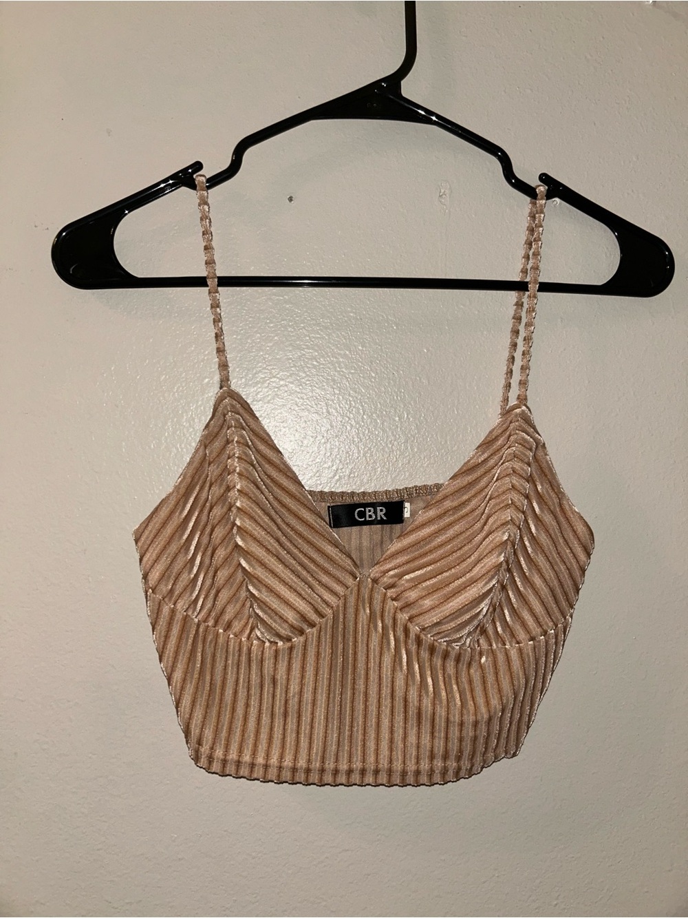 CBR Rose Gold Ribbed Velvet Cropped Cami with Braided Straps